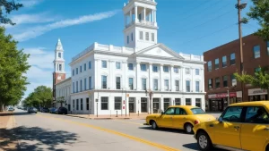 Two yellow vehicles passing a city building | Columbia, MS | Furnace Repair | Bennett Heating & Air